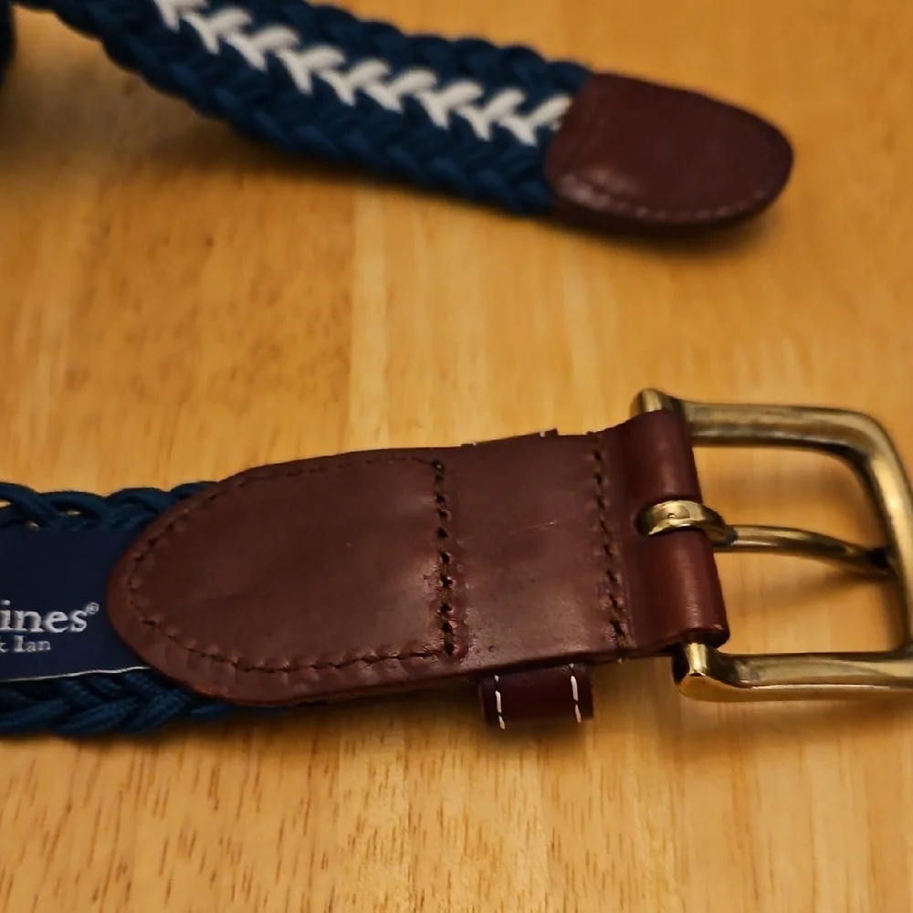 Vineyard Vines Teal and White Braided Belt with Brown Leather Accents